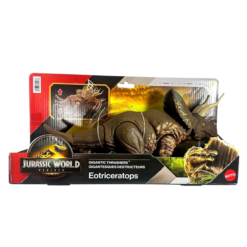 Mattel Jurassic World‎ Rebirth Gigantic Thrashers Eotriceratops Kids Toy Brown